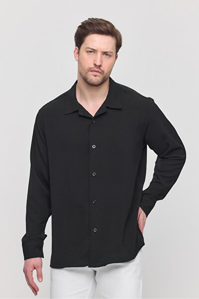 Gray Clothing Ανδρικό καλοκαιρινό πουκάμισο Aerobin με υφή Oversize Μαύρο Ανδ...