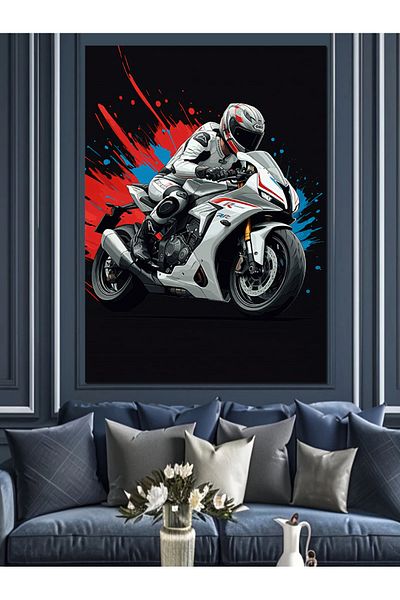 Tablomega Διακοσμητικός καμβάς Fast Racing Motorcycle - Ξύλινος πίνακας MDF