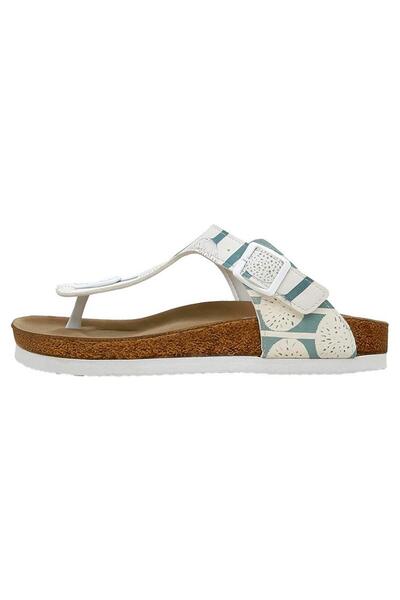 Dogo Flip-flops multicolori din piele vegană pentru femei - design dandelion