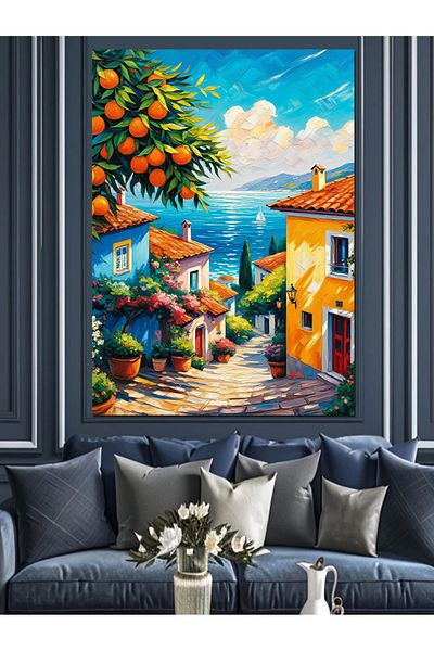 Tablomega Διακοσμητικός καμβάς Tropical Mediterranean Village - Ξύλινος πίνακας MDF