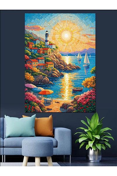 Tablomega Pânză decorativă Colorful Seaside Town - Lemn MDF
