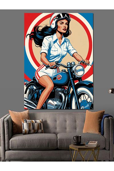 Tablomega Pânză Decorativă Femeie Motocicletă - Lemn MDF