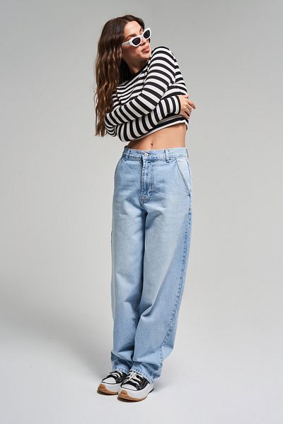 its basic Culoarea gheții pentru femei Juniper 2s5-3 Skater Fit 100% bumbac Talie mijlocie Croiala largi Dimensiune interioară 80 cm Blugi din denim