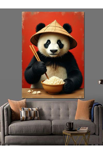 Tablomega Panda cu Pălărie Pânză Decorativă - Lemn MDF
