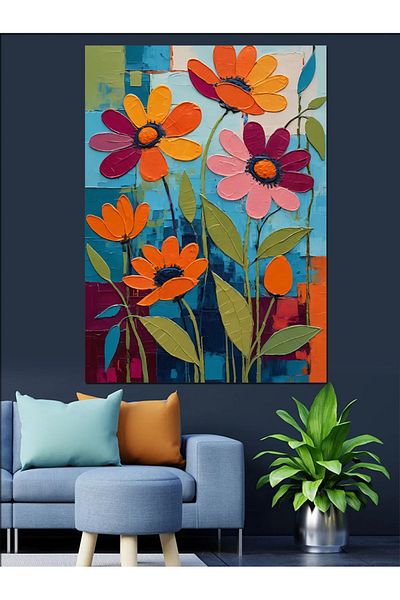 Tablomega Πολύχρωμο Floral Field Διακοσμητικός Καμβάς - Ξύλινος Πίνακας MDF