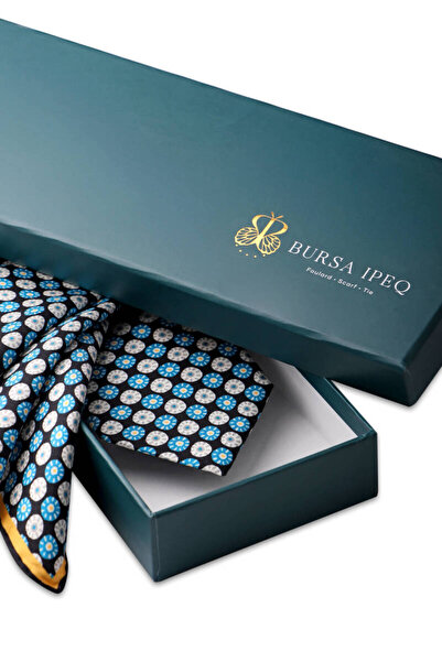 Bursa İpek Turquoise Patterned Silk Tie Set