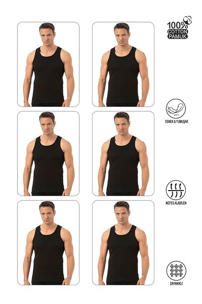 ÖZKAN underwear Özkan 0113 6 Pack Men's 100% Cotton Flexible Soft Rib Thick Strap Undershirt