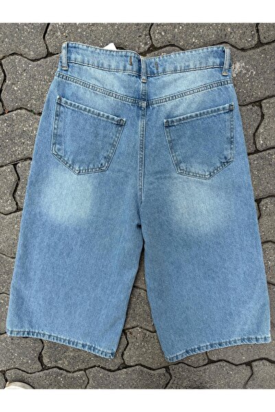 KOTOLOG Y2k Yıkamalı Baggy Short Bol Kesim Rahat Jean Kot Salaş Unisex Diz Altı Şort