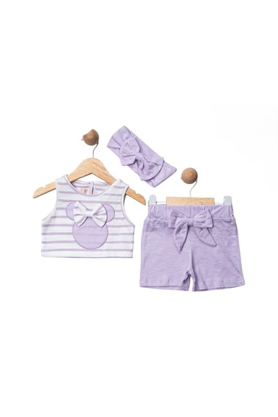 MBK GARDEN Kız Bebek Bandanalı Şortlu Crop Takım 3lü Set