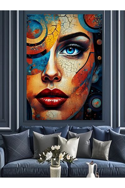 Tablomega Pictură Decorativă Canvas - Lemn MDF Portret Față Femeie Fragmentată