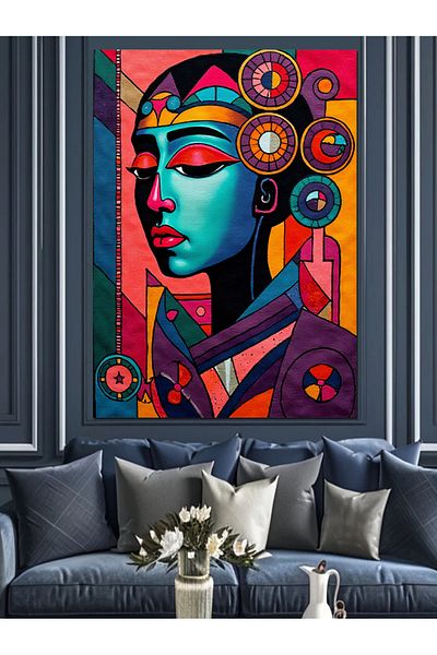 Tablomega Pânză decorativă cu față tribală abstractă - pictură din lemn MDF