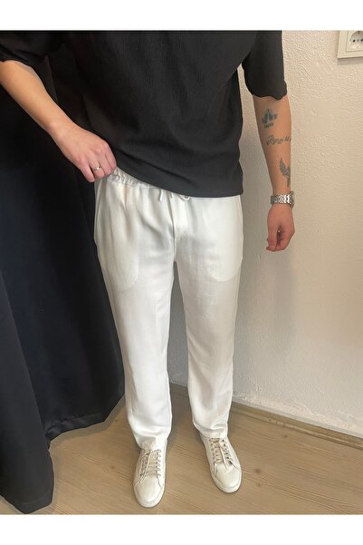 PLUS MAN Erkek Beli Lastikli Baggy Keten Pantolon