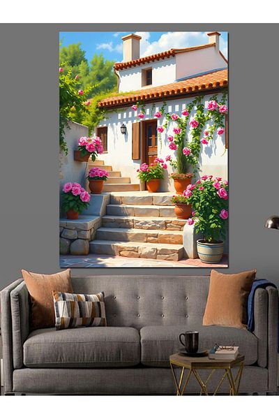 Tablomega Pânză decorativă cu peisaj de scară florală - pictură din lemn MDF