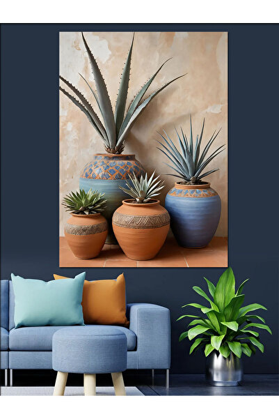 KanvasSepeti Ceramică albastru cobalt Animale și plante Pictură în ulei Textu...