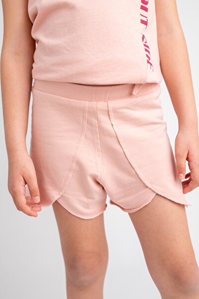 Zeyland Kız Çocuk Pudra Bel Lastikli Asimetrik Kesim Şort (4-12YAŞ)