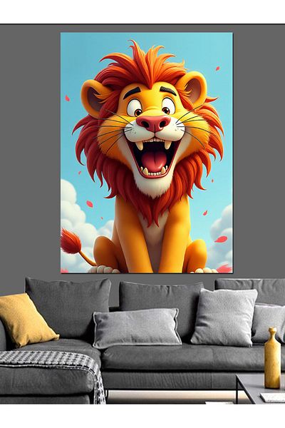 Tablomega Pânză decorativă cu ilustrație de leu zâmbitor - pictură din lemn MDF