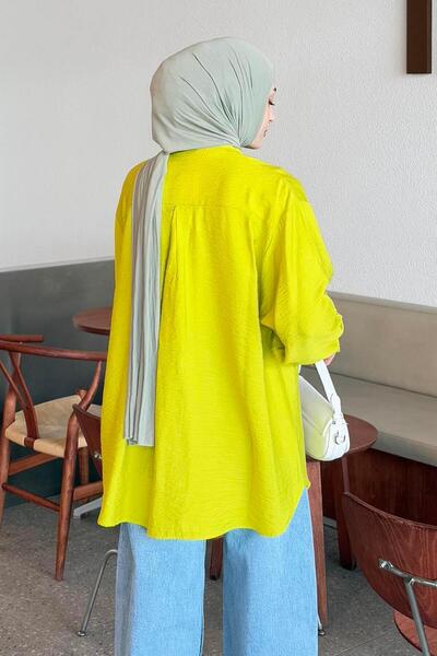 lamelif Tree Bark Textured Cotton Hijab Shirt Oil Green