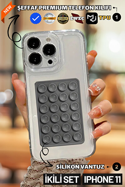 EWEC İkili Set | iPhone 11 Uyumlu Şeffaf Premium Telefon Kılıfı ve Telefon Tu...