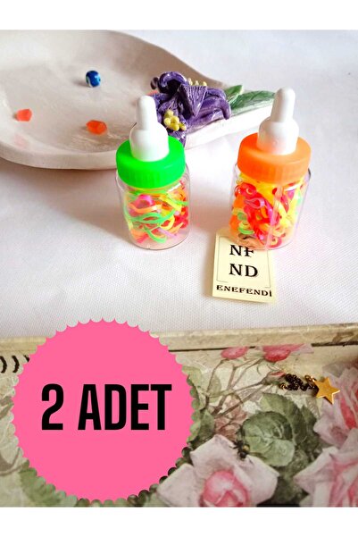 ENEFENDİ 2 ADET YEŞİL TURUNCU BİBERON LASTİK TOKA RENKLİ ÖRGÜ PERMA LASTİĞİ K...