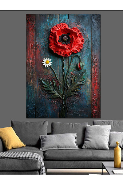 KanvasSepeti Tablou decorativ de perete cu flori de mac, pictură în ulei, tex...