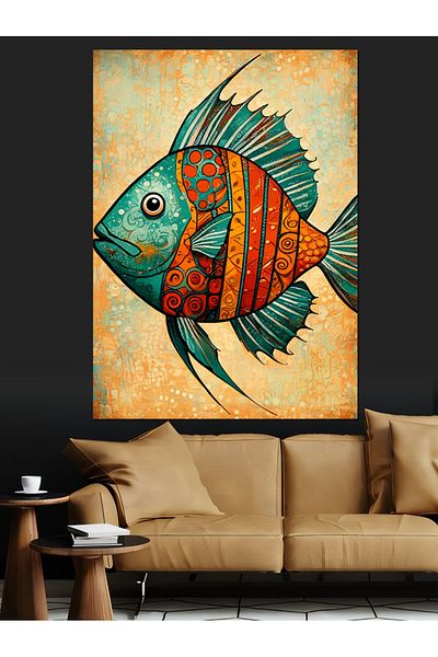 Tablomega Pânză decorativă cu pește abstract colorat - pictură din lemn MDF