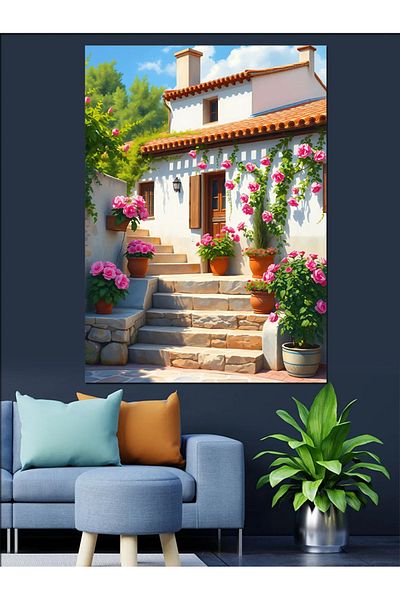 Tablomega Pânză decorativă cu peisaj de scară florală - pictură din lemn MDF