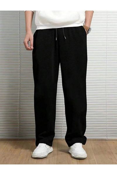 EXSPORT Pantaloni de trening negri cu picioare drepte pentru bărbați
