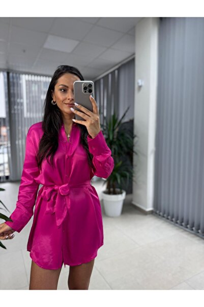 caddstore Orj Marka Fuşya Saten Elbise