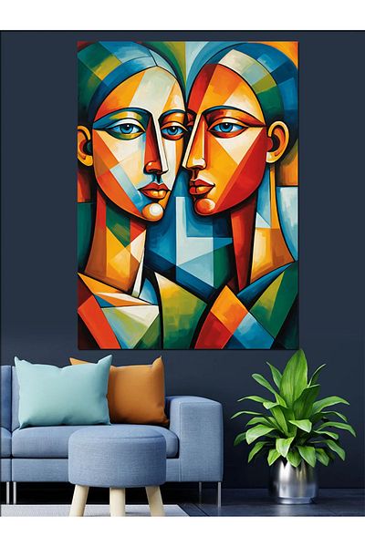 Tablomega Pânză decorativă cu figură dublă abstractă - pictură din lemn MDF