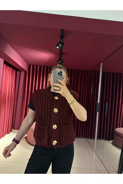Serpirella Butik 60961 Crew Neck Soft Textured Pocket Knitwear Vest