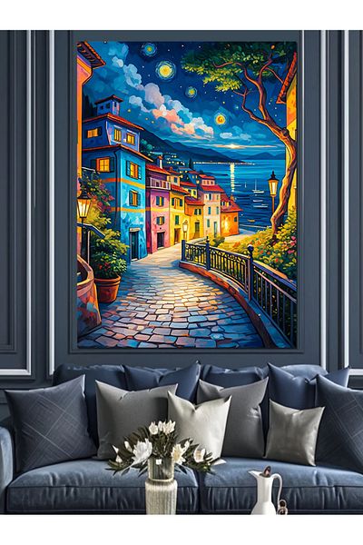 Tablomega Pânză decorativă Colorful Evening Street - Lemn MDF