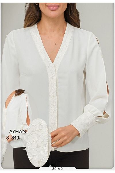 AYHAN Bluză cu mâneci cu mâneci cu plăcuță în față