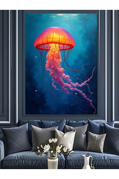 Tablomega Pânză decorativă cu desen de meduze albastre - Lemn MDF