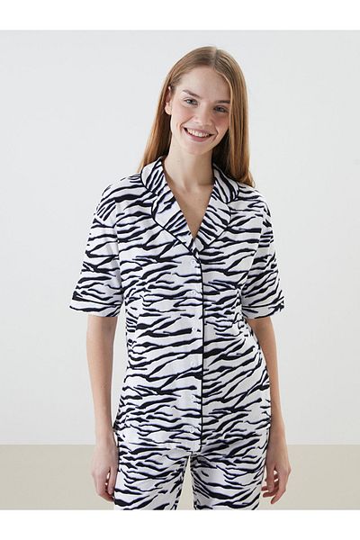LC Waikiki Set de pijamale de damă cu guler alb cu model zebră