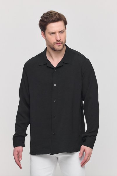 Gray Clothing Erkek Yazlık Gömlek Aerobin Dokulu Oversize Siyah Erkek Gömlek