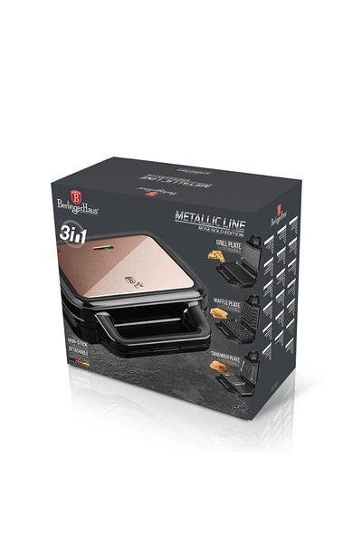 Berlinger 3-in-1 Sandwich and Waffle Maker with Non-Stick Surface Rosegold Metallic Line