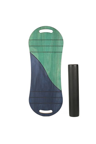 Wood Stone Art لوح توازن أخضر/أزرق داكن، لوح تدريب على ركوب الأمواج/السكوتر
