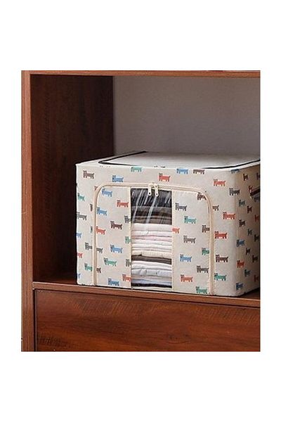 Flippy Storage Box 24 L, Canvas 40x30x20 Cm, Metal Frame, Plastic Base Support Beige Puppy Print