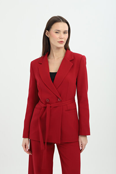 Milamia معطف نسائي مزدوج الصدر مزين بزهرة الرمان