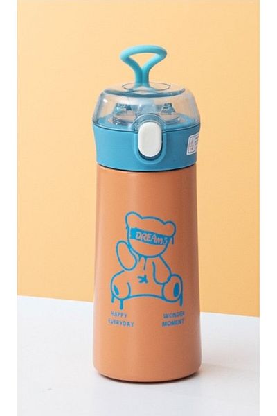 Limmy Steel Flask Silicone Straw Teddy Bear Water Bottle - Orange