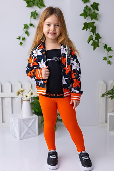 Zeyland Girl's Text Printed Long Tights - Orange