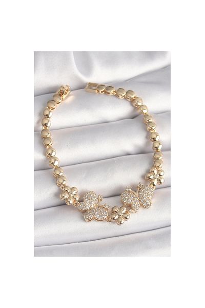 Skygo Brass Gold Color Zircon Stone Butterfly Figure Flower Chain Model Women's Bracelet - Tj-Bb6826