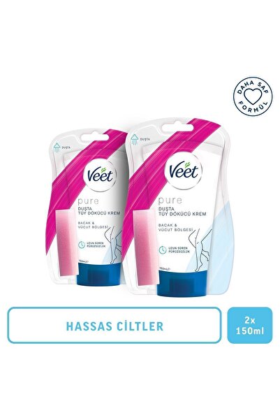 Veet Pure Duşta Tüy Dökücü Krem Hassas Ciltler 150ml x 2 Adet, Amonyaksız Ferah Koku