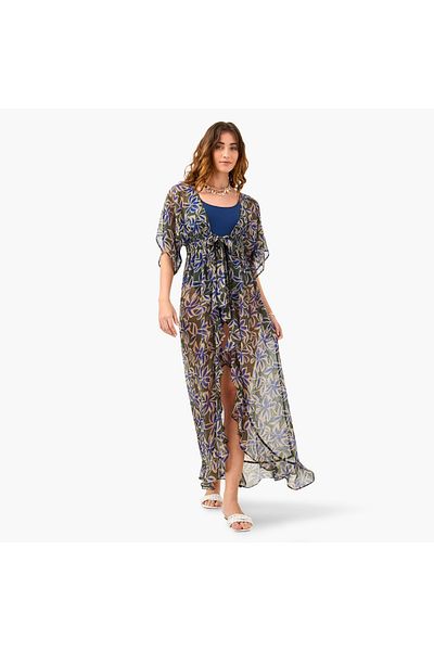 FAV All-Over Floral Print Cover-Up with Tie-Ups and Shirred Detail