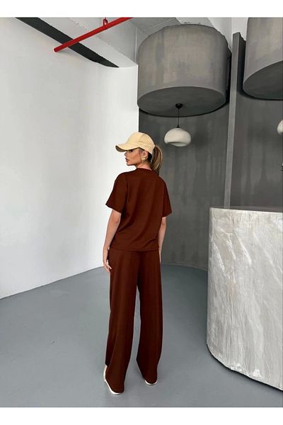 Tam12den Home Μαλακό ύφασμα Modal - Καφέ; Μπλούζα και Pantalon Κοστούμι δύο Πίσω στα μέτρα