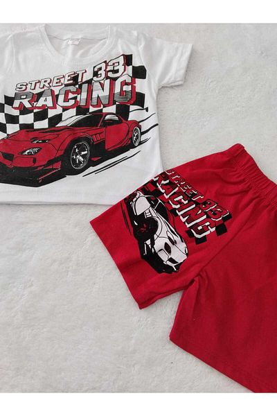 Store Red Car Printed Boys' Short Sleeve Summer Suit