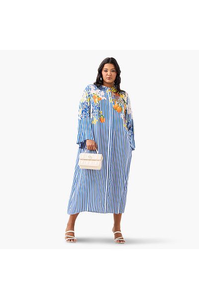 Ulla Popken Plus Size Ulla Popken Striped Midi Shirt Dress