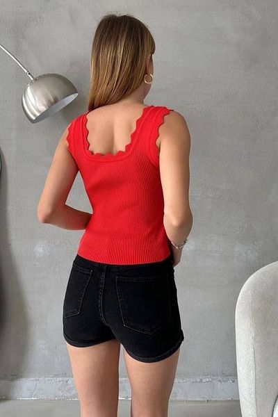 WOMAN VISION Elegant Cut Ribbed Textured Red Blouse 0304