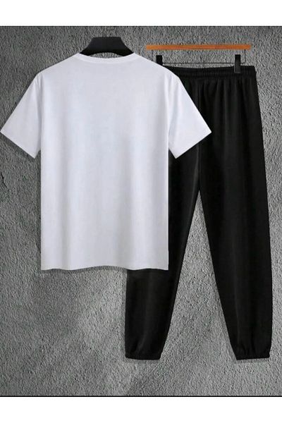 SKYLİGHT White Oversize Future Printed Crew Neck T-Shirt - Black Jogger Sweatpants Set