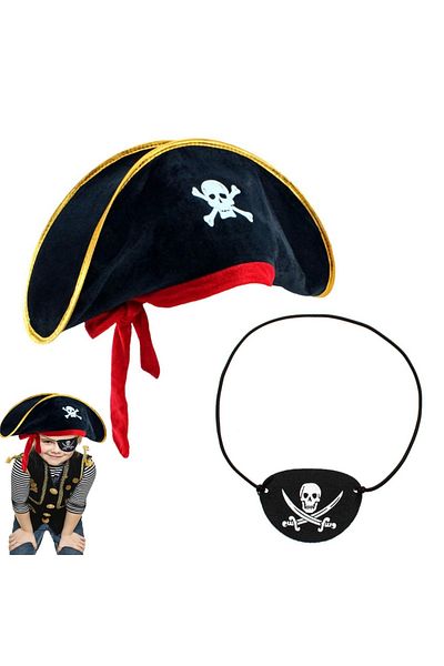 Skygo Children's Velvet Pirate Hat & Vinlex Leather Eye Patch Set
